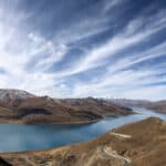 Yamdrok Lake in Tibet under a cloudy sky