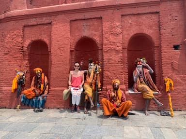 Sadhus in traditional orange robes in Nepal